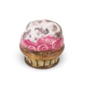 An English enamel snuff box or bonbonnière, c.1770, probably South Staffordshire, formed as a black 