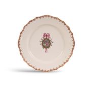 A Tournai plate from the service de Villermont, c.1780-1800, the well finely painted with an oval pa