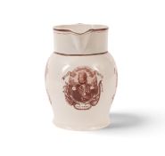 A pearlware jug commemorating Nelson's victory at Trafalgar, c.1805, printed in brown beneath the sp