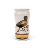An Italian maiolica albarello or storage jar, dated 1812, painted in muted polychrome enamels with a