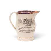 A small Sunderland lustre jug commemorating the Peterloo Massacre, c.1819, printed in black with a p