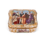 A good and rare South Staffordshire enamel snuff box, c.1765-70, finely painted to the lid with two 