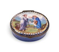 An unusual English enamel patch box of literary and political interest, c.1770-80, the oval form pai