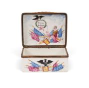 A rare German enamel commemorative snuff box relating to Frederick the Great, c.1760, the rectangula