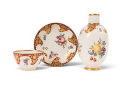 A Worcester tea canister and teabowl and saucer, c.1775, decorated in the manner of the Hope Edwarde