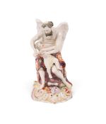 A Derby figure of Time clipping the wings of Cupid, c.1760, the putto struggling against the bearded