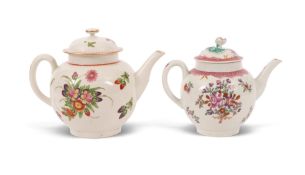 A large Worcester teapot and cover, c.1765-75, painted with polychrome flower sprays within a red cr