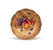 A large Royal Worcester fruit-painted plate, modern, painted by David Peplow with peaches and grapes