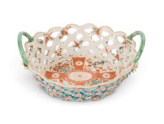 An unusual Worcester basket, c.1765-70, painted to the interior with a Scarlet Japan pattern of Kaki