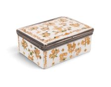 A silver-mounted Continental enamel snuff box, mid 18th century, the rectangular form decorated in t