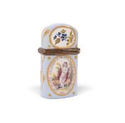 A Bilston or South Staffordshire enamel scent bottle holder, c.1770-80, the flattened rectangular fo