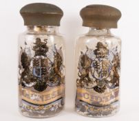 A pair of massive glass apothecary jars and wooden covers, c.1880, probably S Maw & Son of Londo