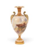 A large Royal Worcester vase by John Stinton, date code for 1911, of shape 1969, painted with two Hi