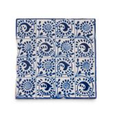 A William Morris Blue Scroll pattern tin-glazed tile, c.1870, Dutch, possibly decorated in Ravesteij