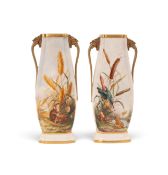 A pair of Royal Worcester vases, date codes for 1881, one painted with a kingfisher perched on bulru