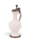 A rare miniature Delft pewter-mounted jug or enghalskrug, early 18th century, of spiral moulded balu