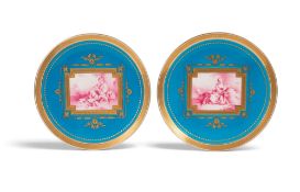 A good pair of Minton cabinet plates, c.1875-80, each finely painted with a Watteauesque scene of a 
