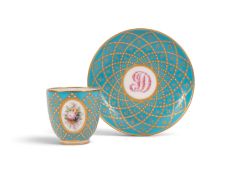 A Minton jewelled cup and saucer, 2nd half 19th century, finely decorated in the Sèvres manner, the 