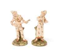 A pair of Royal Worcester spill vase figures of children, date codes for 1901, modelled by James Had