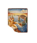 A small Nevers faïence tile, mid 17th century, brightly painted with a scene of Jonah and the whale 