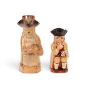 An Oldfield & Co brown stoneware Toby jug and stopper, c.1840, and a small pearlware Toby jug in