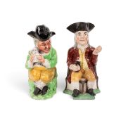 Two Toby jugs, c.1830-50, one a Davenport Cross-Legged Toby with a stopper, holding his jug close to