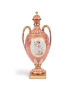 A large Minton vase and cover by Antonin Boullemier, c.1880, after a Sèvres shape, painted with a yo