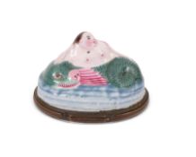 A rare South Staffordshire snuff box or bonbonnière, c.1770, modelled as a mermaid reclining against
