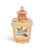 A Chamberlain's Worcester bulb pot and cover, c.1810, finely painted with a panel of varying overlap