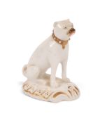 A small Rockingham figure of a pug dog, c.1830, seated on its haunches and wearing a studded gilt co