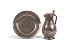 A Tournai pewter platter for the Prix de Roi, c.1770-80, marked for Michel Boisacq, and a large pewt