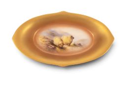 A Royal Worcester small tray or dish by Ernest Barker, date code for 1921, painted with two sheep in