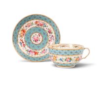 A rare Nantgarw tea cup and saucer, c.1818-20, London-decorated, probably in the Sims workshop, in t