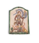 A large Bavarian faïence plaque, late 18th/19th century, moulded in relief with a full length portra