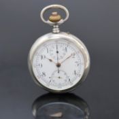 Offene Taschenuhr mit Chronograph in Silber, Schweiz um