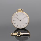 Offene Damentaschenuhr in GG 750/000 mit Schlüsselaufzug,