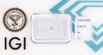 Loser Brillant, 0.25 ct Weiß(H)/p1, eingeschweißt,