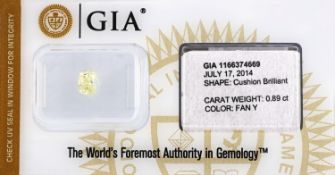 Loser Diamant, Cushion Brillant, 0.89 ct Natural Fancy