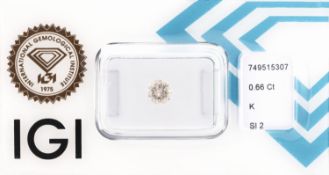 Loser Brillant, 0.66 ct get. Weiß(K)/si2, eingeschweißt,