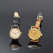 OMEGA/JUNGHANS 2 Damenarmbanduhren in GG 750/000 & GG
