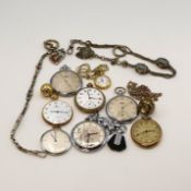 8 offen Taschenuhren, 2 Kugeluhren und 2 Ketten, Schweiz