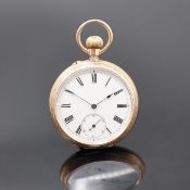 Offene Taschenuhr in RG 585/000, Schweiz um 1900, grav.