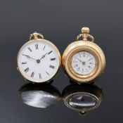 2 Offene Taschenuhren in GG 585/000, Schweiz um 1890/1910,