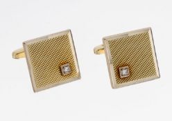 Paar 14 kt Gold Diamant-Manschettenknöpfe, GG 585/000,