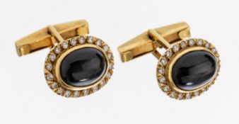 Paar 18 kt Gold Saphir-Diamant- Manschettenknöpfe, GG