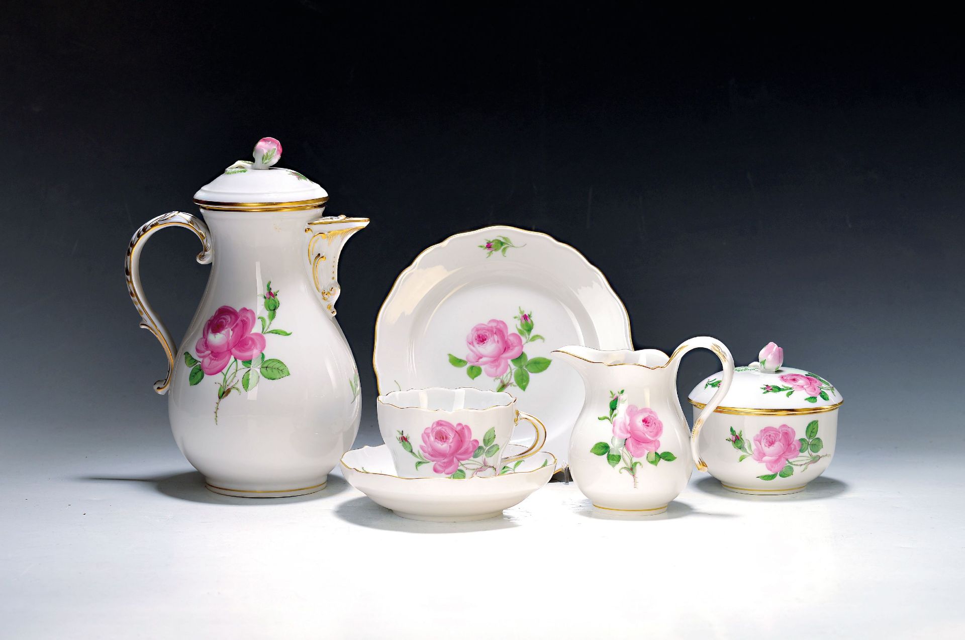 Kaffeeservice, Meissen, rote Rose, 1960er Jahre, 2.Wahl,