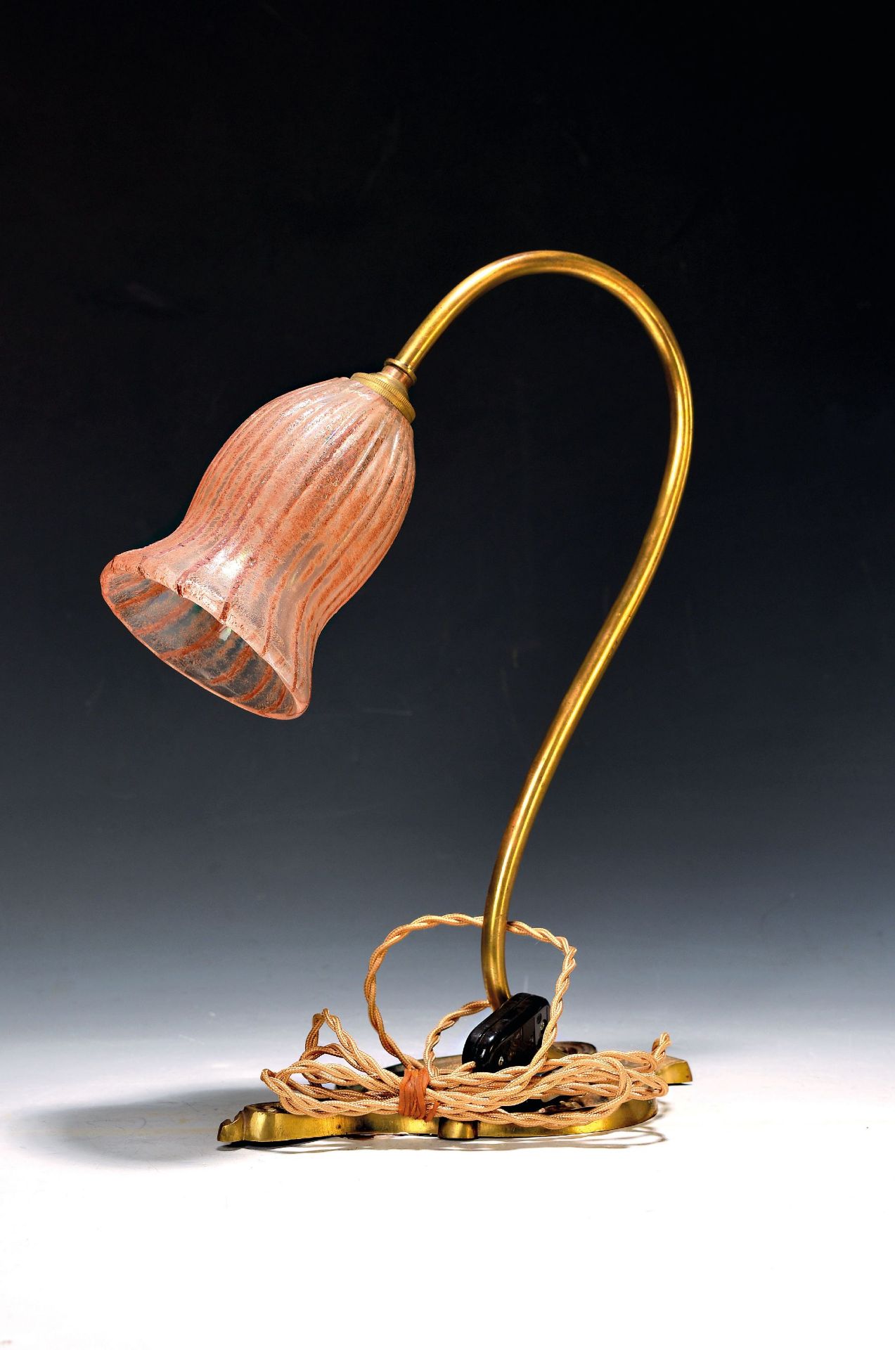 Tischlampe, Daum France, um 1900-10, Messingfuß, Schirm