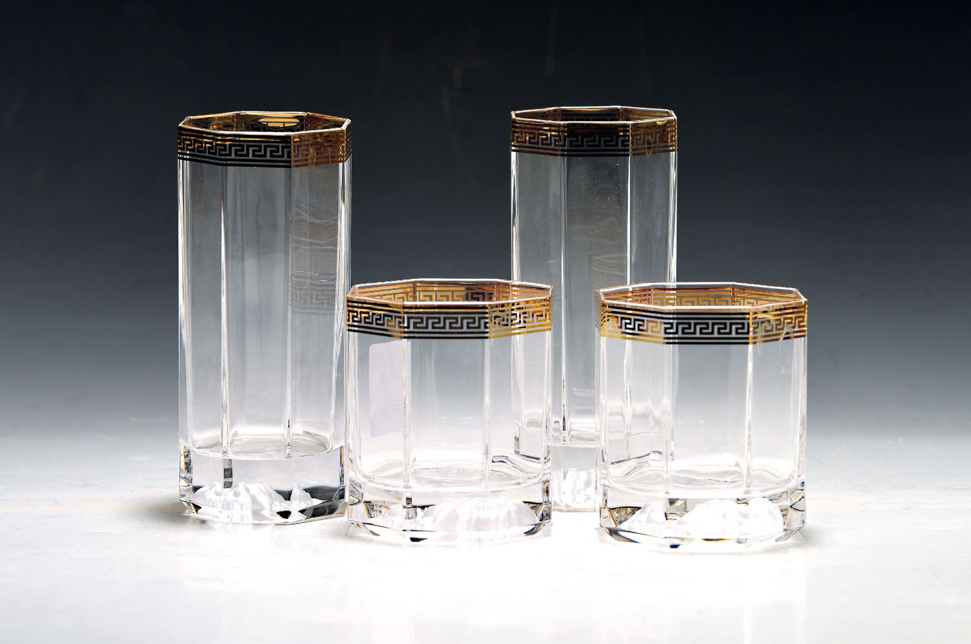 8 Gläser, Versace, Lumiere, mit Golddekor, 6 Whisky-Gläser