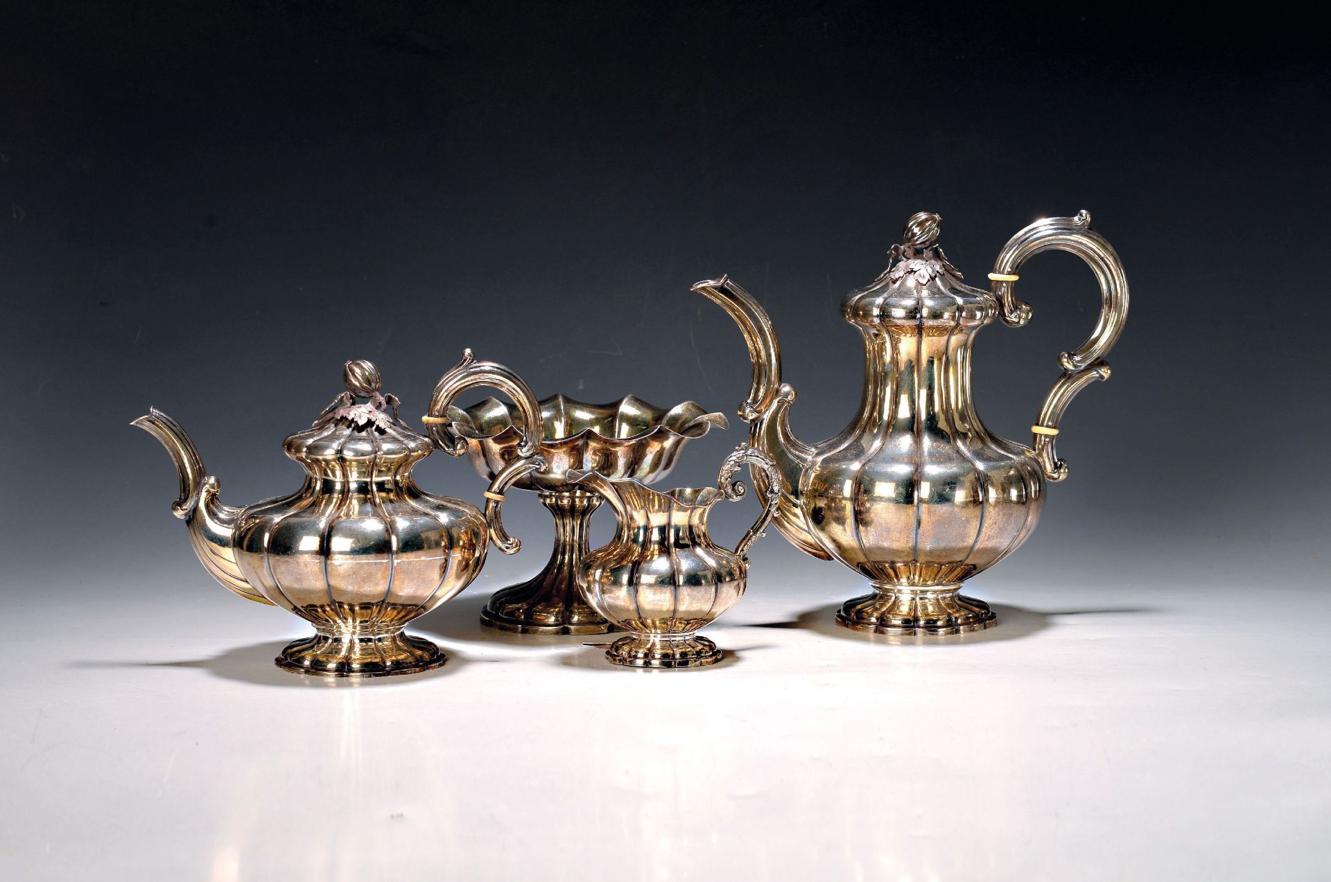 Kaffee- und Teeset aus Silber, Barockstil, um 1900, Silber
