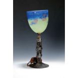 Tischlampe, sign. Degué, um 1920-30, Eisenfuß mit